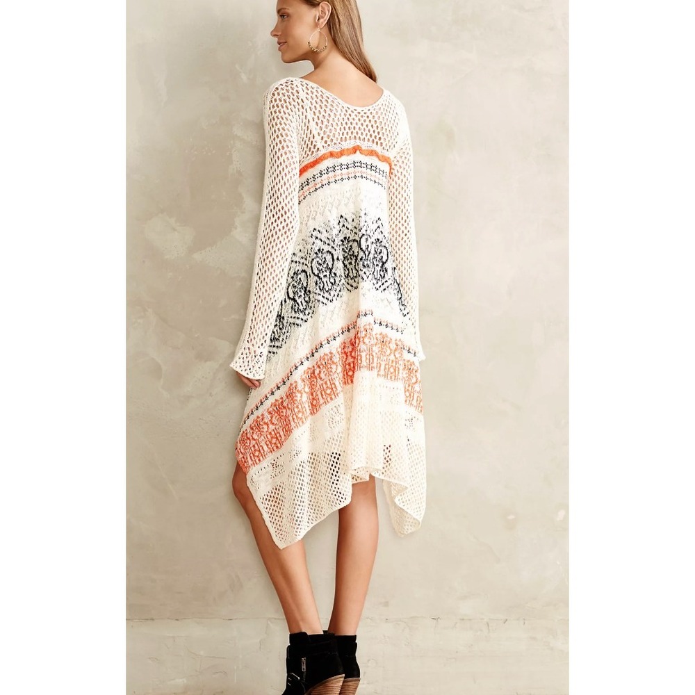 Anthropologie Sleeping On Snow Risen Sun Sweater Dress in Ivory Orange sz S